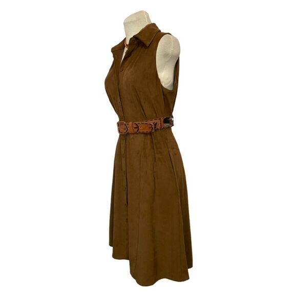 New York & Company Faux Suede Button Front Sleeveless Brown Dress - Picture 8 of 8